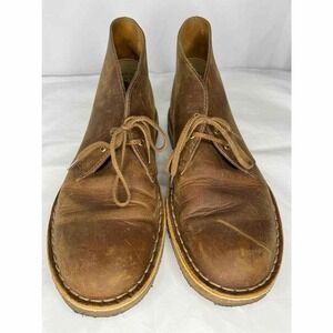 Clarks Men Suede Chukka Desert Boots 8 1/2 Tan Leather Upper Crepe Sole Footwear
